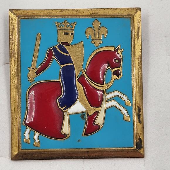 Enameled French Knight on Horseback Brooch by F Bouillot...